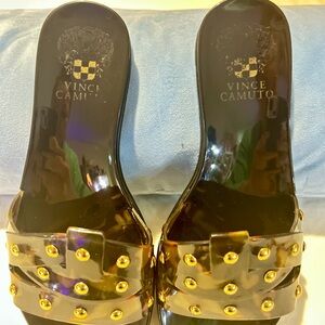 Vince Camuto Black Slide Sandals with Gold Accents